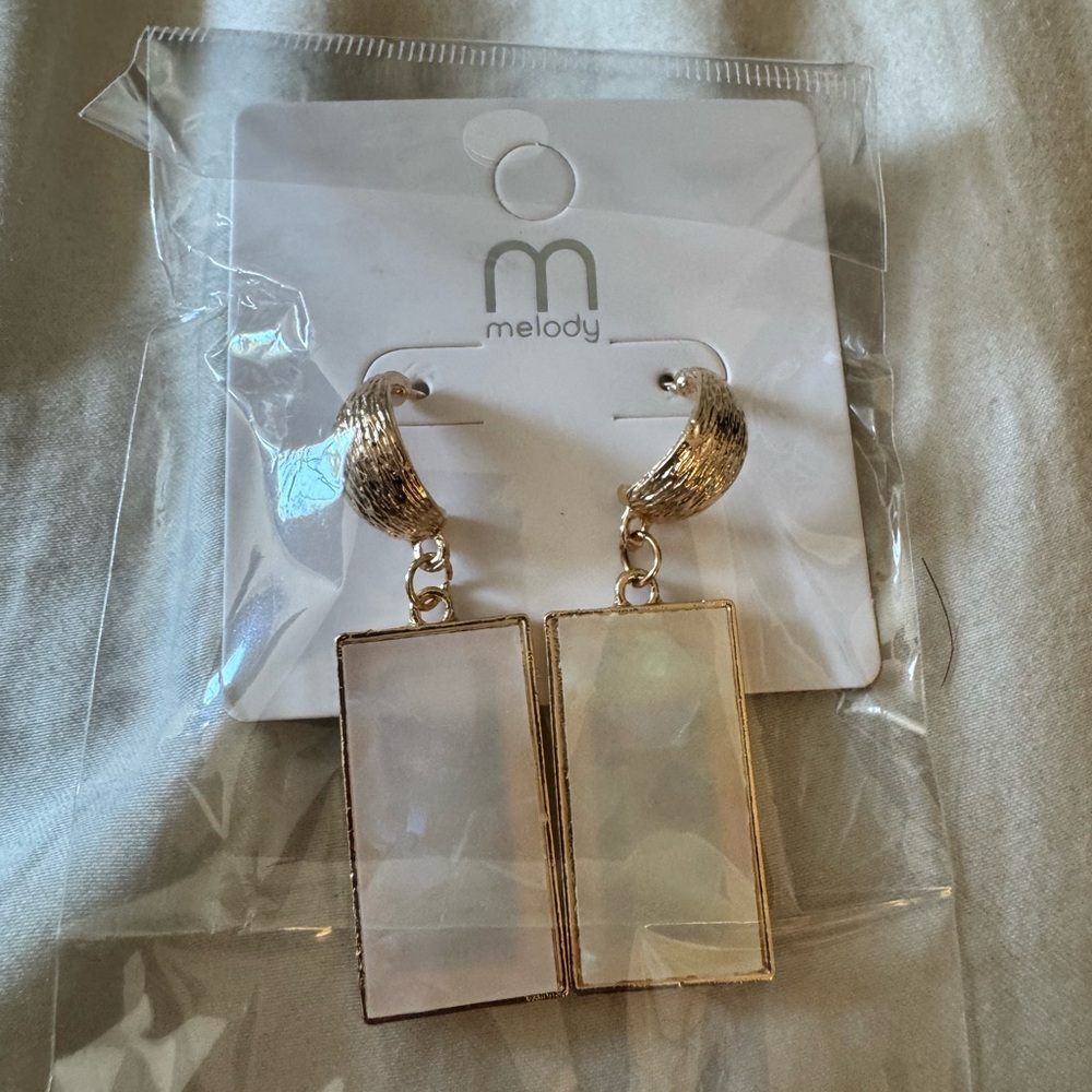 Gold and White Earrings